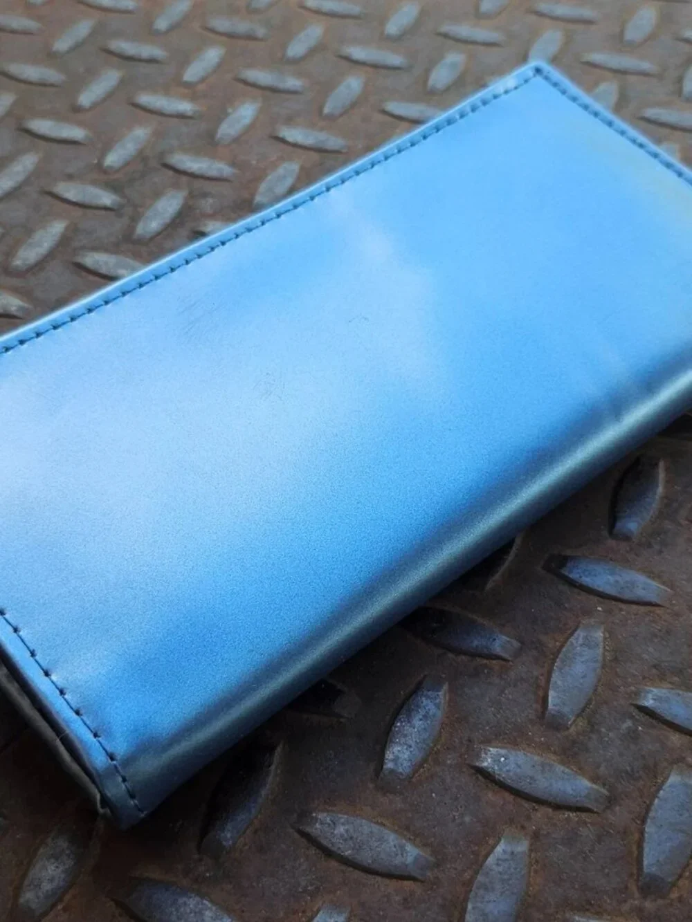 Long Wallet Genuine Leather Grayish Blue Clutch Purse Handmade Card Holder